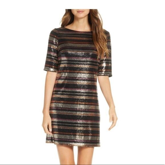 Nordstrom 1901: Sequin Striped Shift Dress size Petite Medium - - Picture 1 of 13